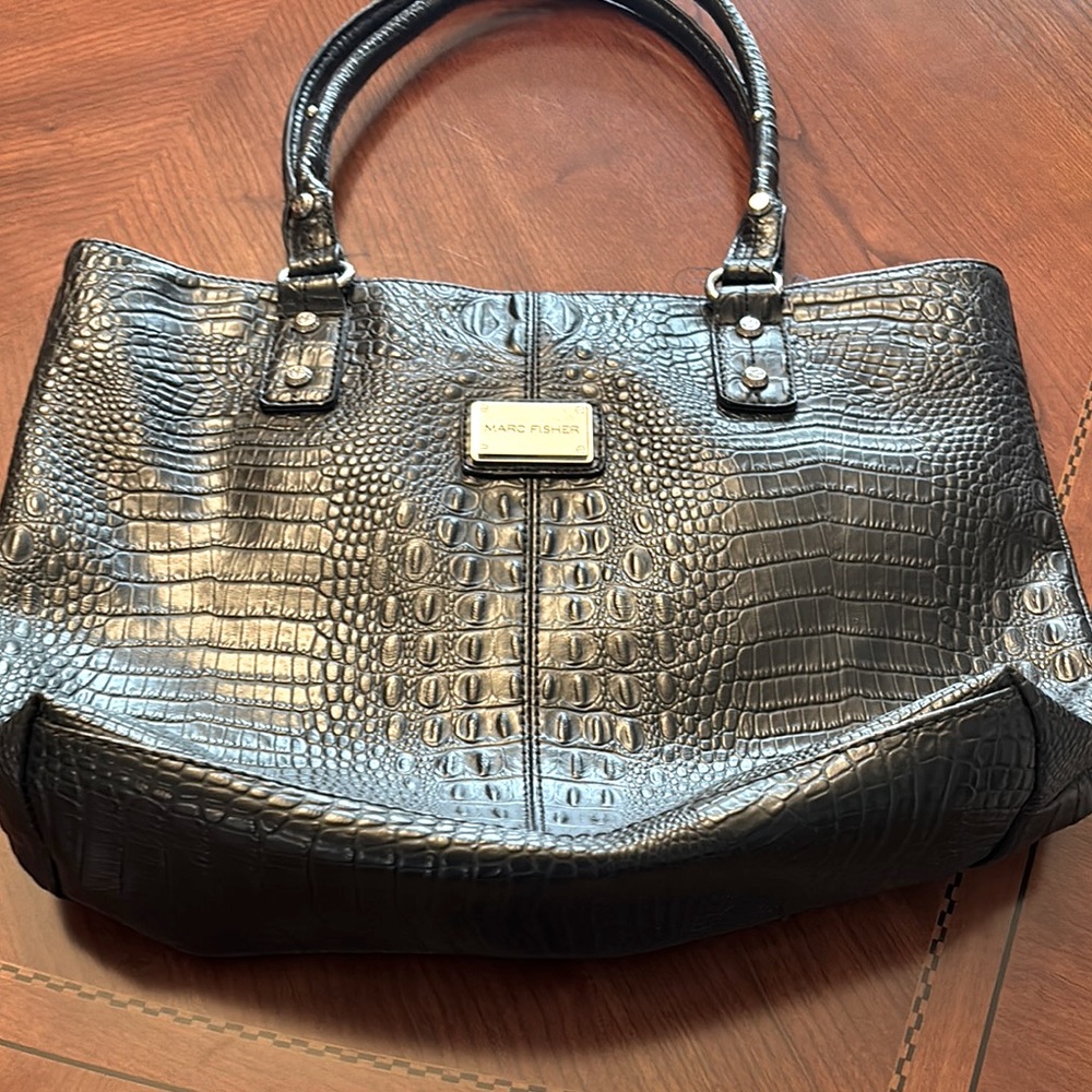Marc Fisher Black Tote Faux Croc Embossed Purse